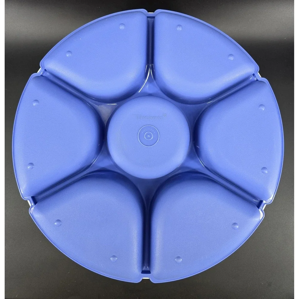 Vtg‎ Tupperware Serving Center Vegetable Fruit Divided Tray 1665 & Lid 1666 Blue